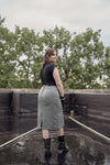 Gray Leather Pencil Skirt