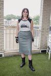 Gray Leather Pencil Skirt
