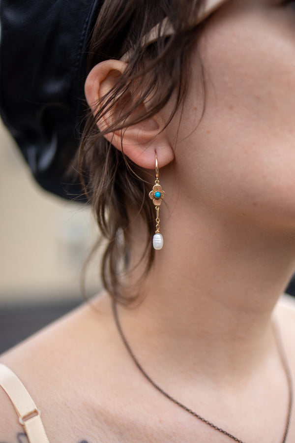 Repurposed Turquoise and Pearl Earrings