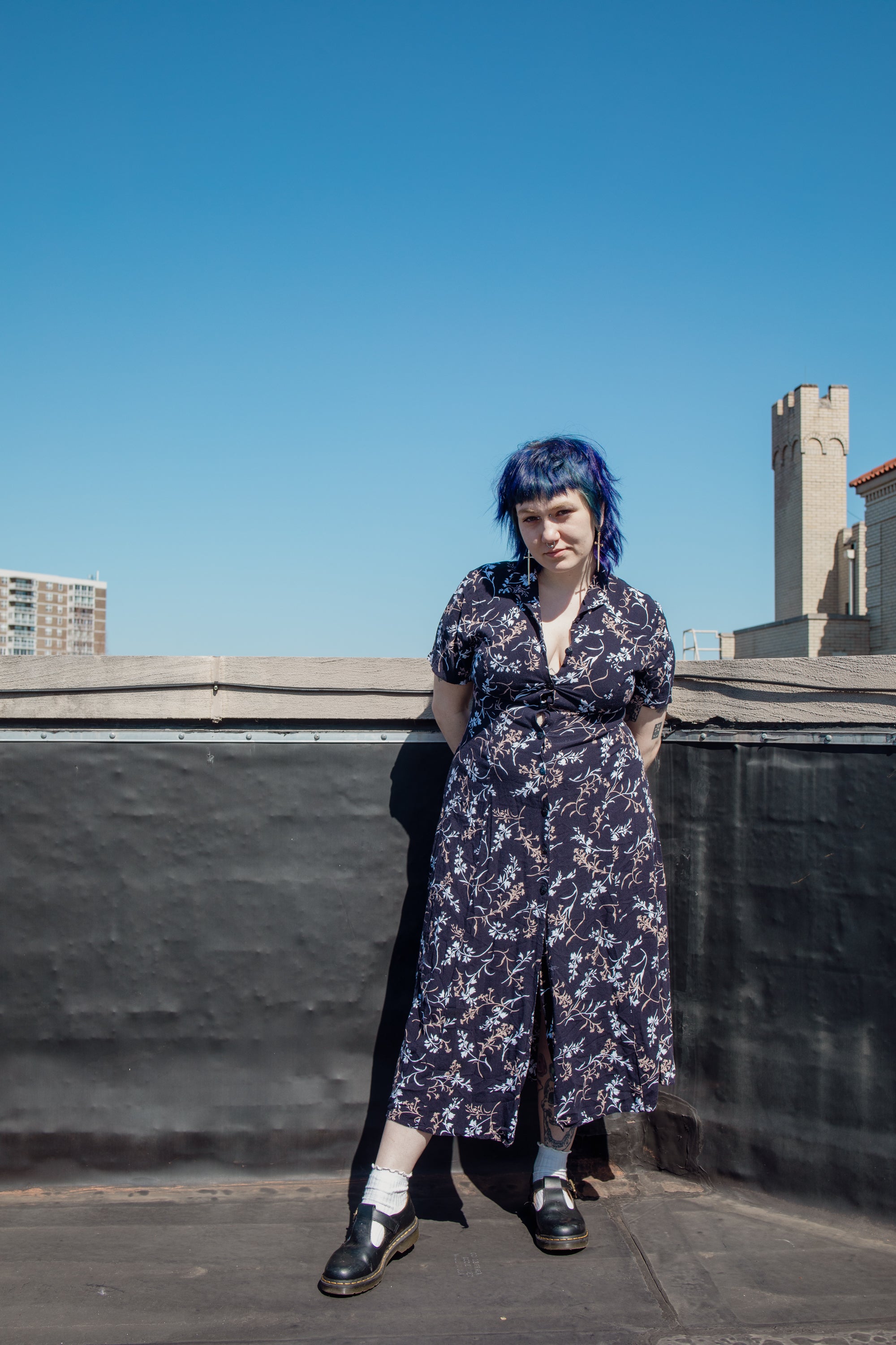 Dark Navy Floral Midi Dress