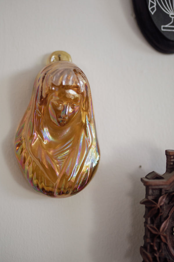 Vintage Orange Carnival Glass Virgin Mary Wall Hanging