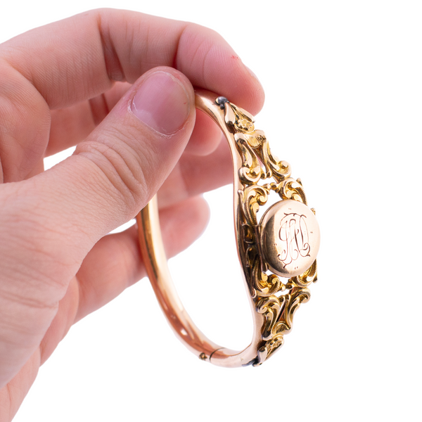 Victorian Gold Filled Locket Bangle Bracelet