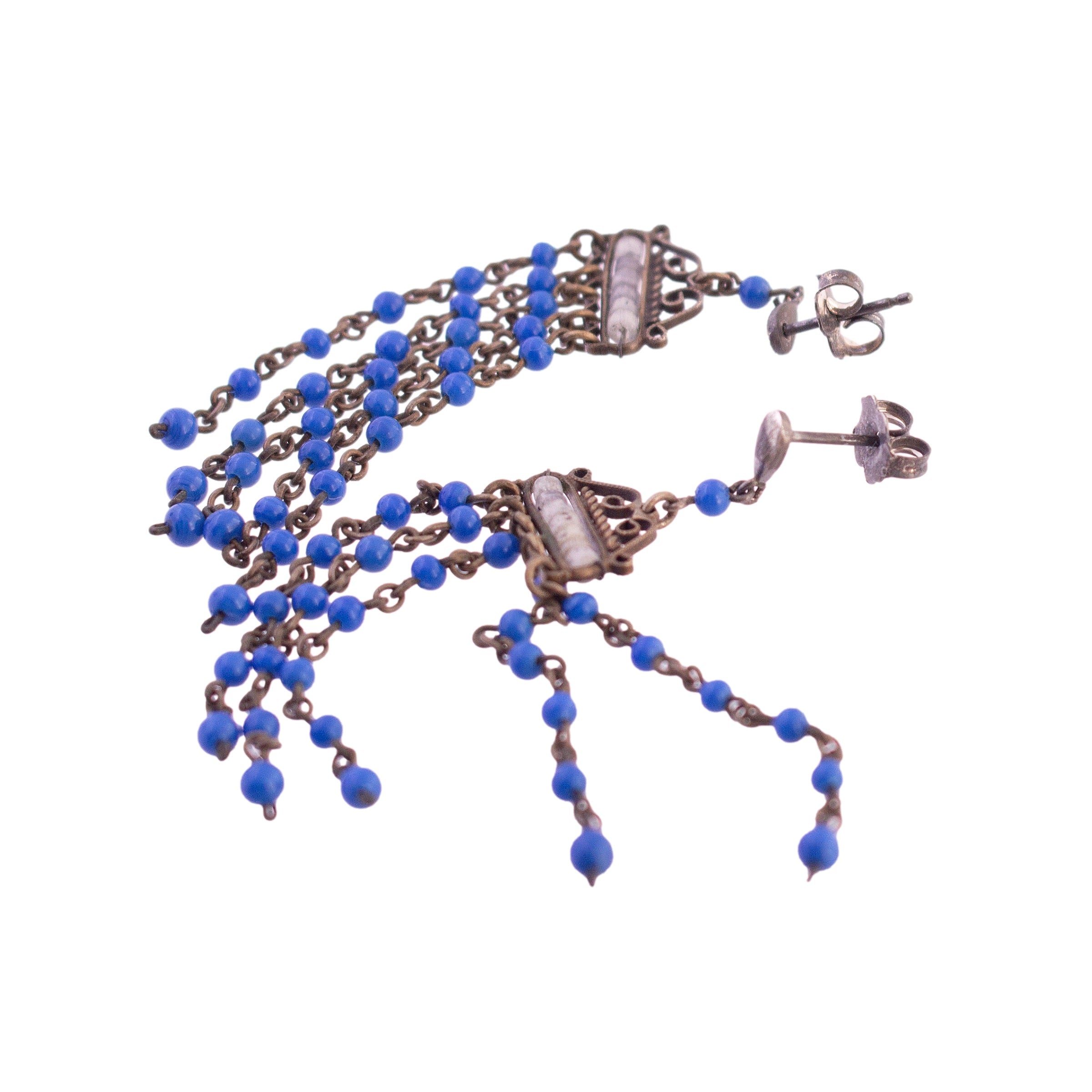 Blue Beaded Chandelier Earrings