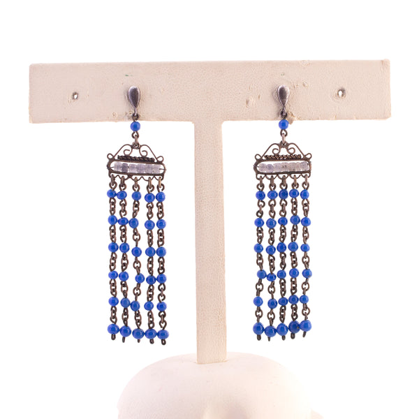 Blue Beaded Chandelier Earrings