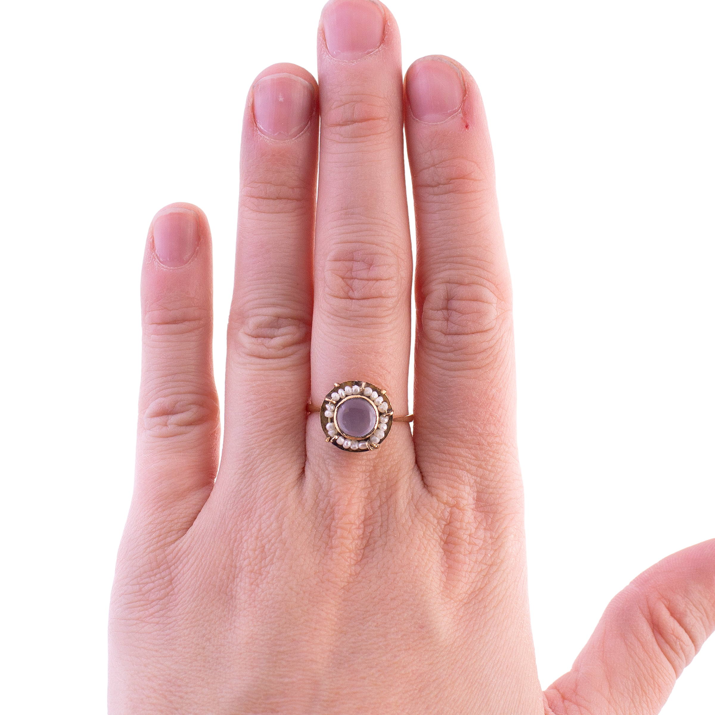 Antique Moonstone and Seed Pearl Ring