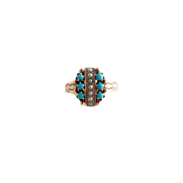 Antique Turquoise and Pearl Ring