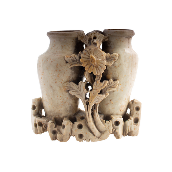 Carved Soapstone Floral Double Vase