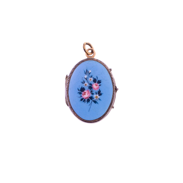 Antique Blue Enamel Floral Locket