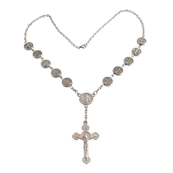 Crucifix and Bead Rosary Necklace