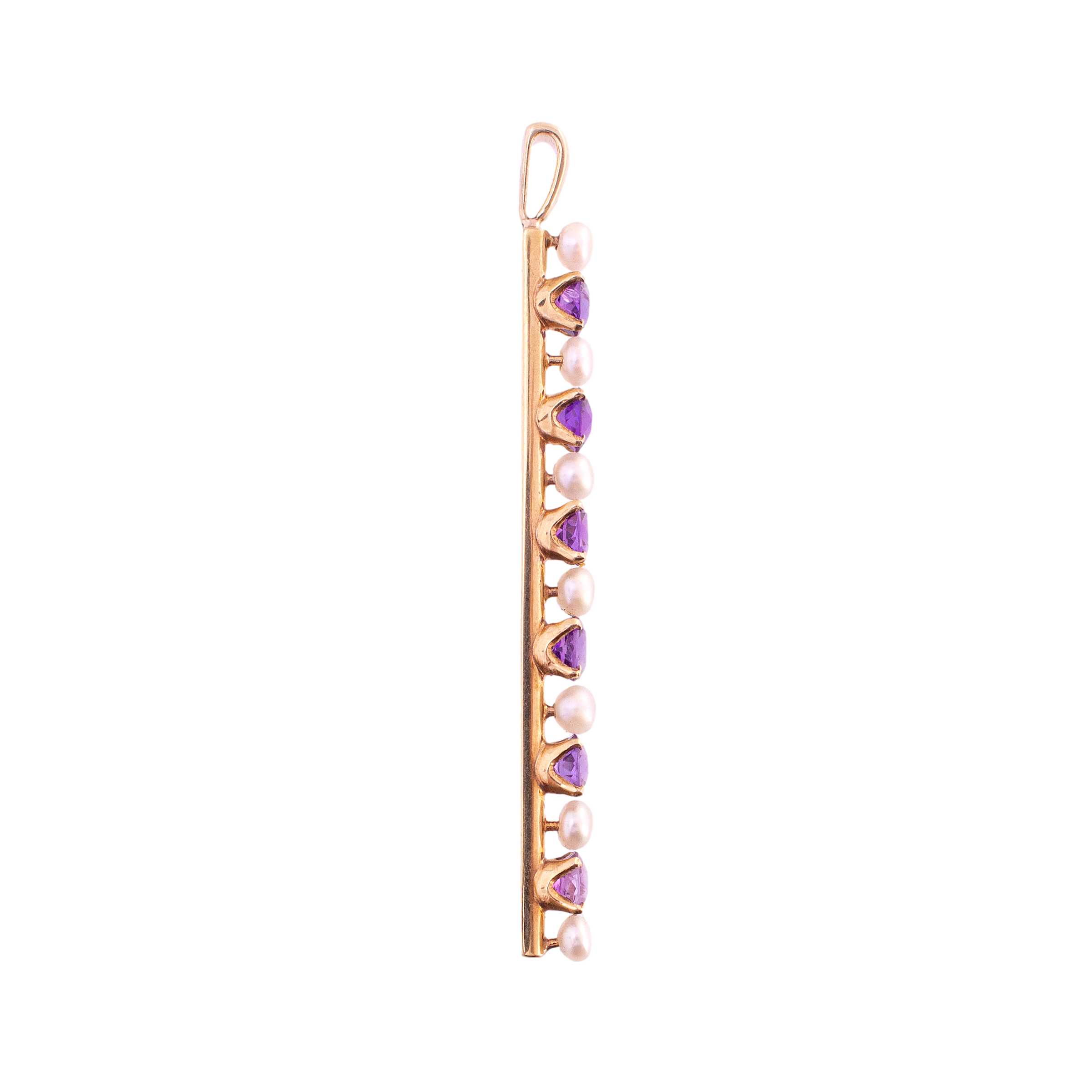 Amethyst and Pearl Vertical Bar Pendant