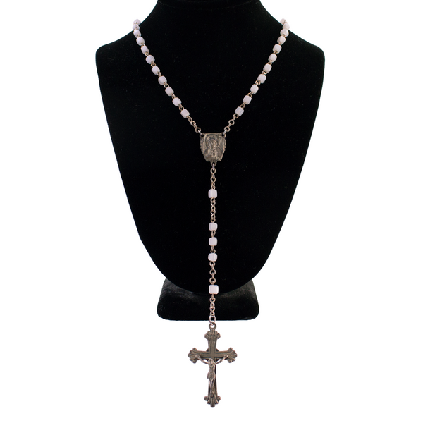 White Bead Crucifix Necklace