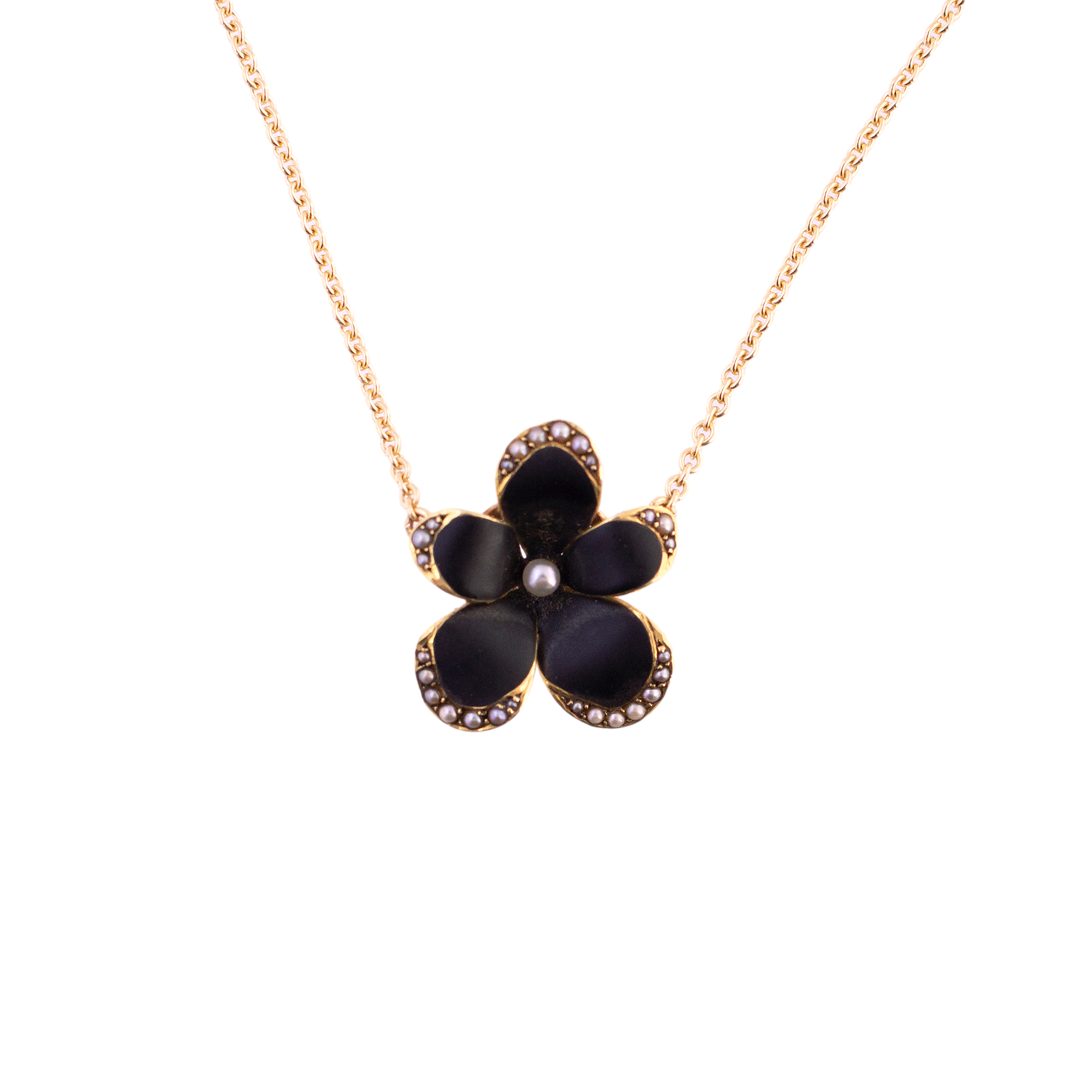 Upcycled Black Enamel Flower Necklace