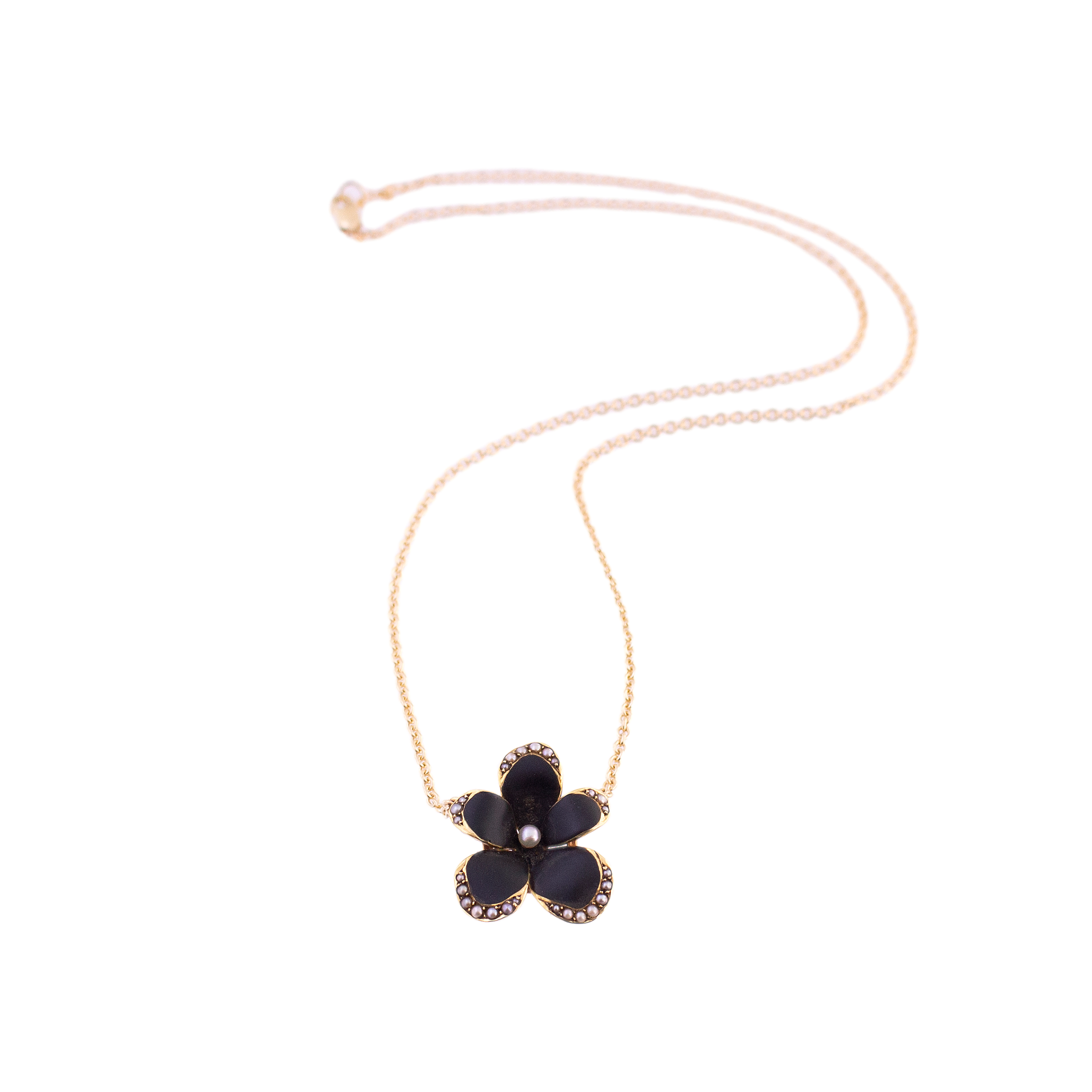 Upcycled Black Enamel Flower Necklace