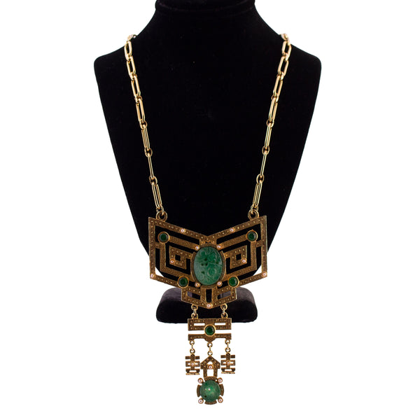 Asian Inspired Faux Jade Dramatic Necklace