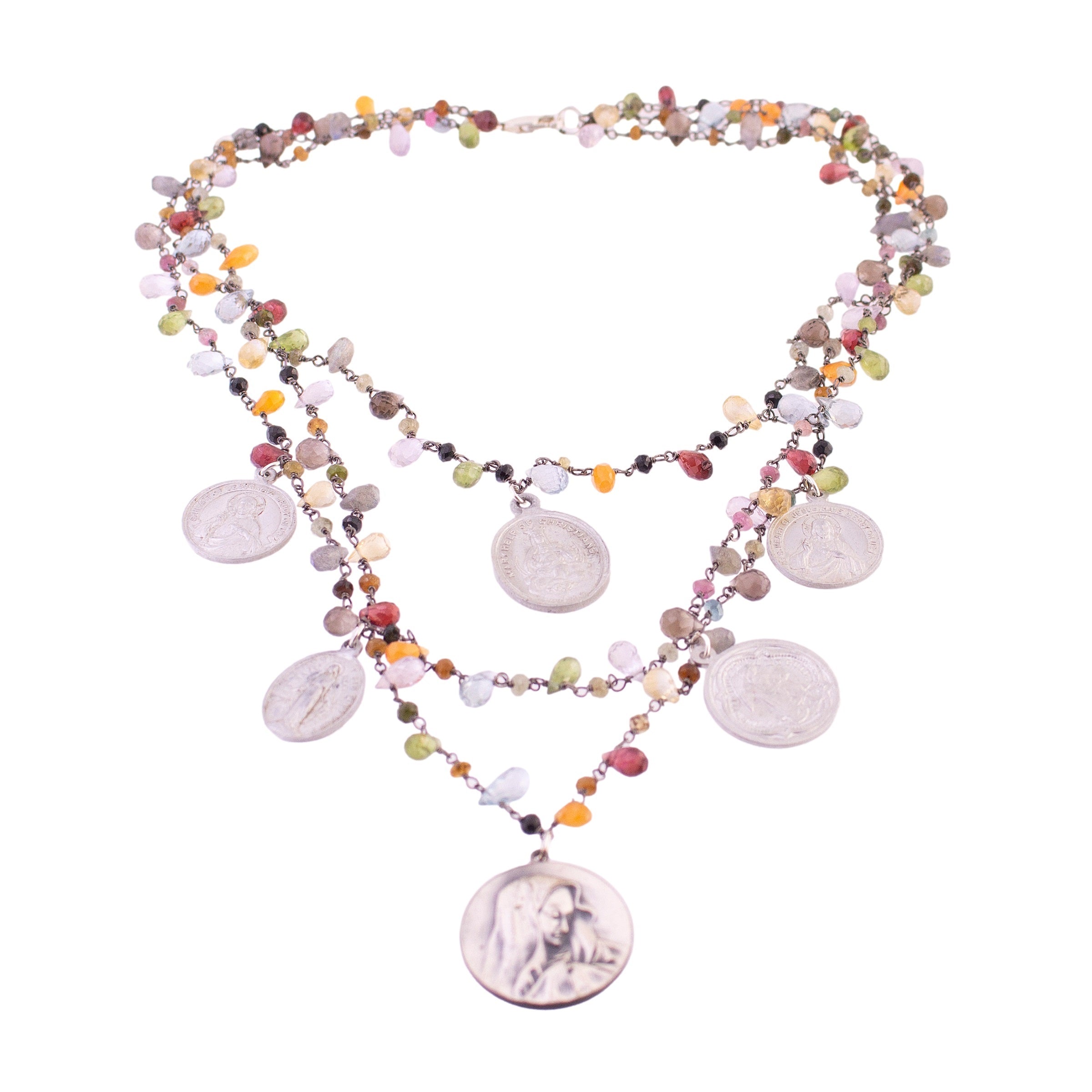 Religious Medal Gemstone Necklace