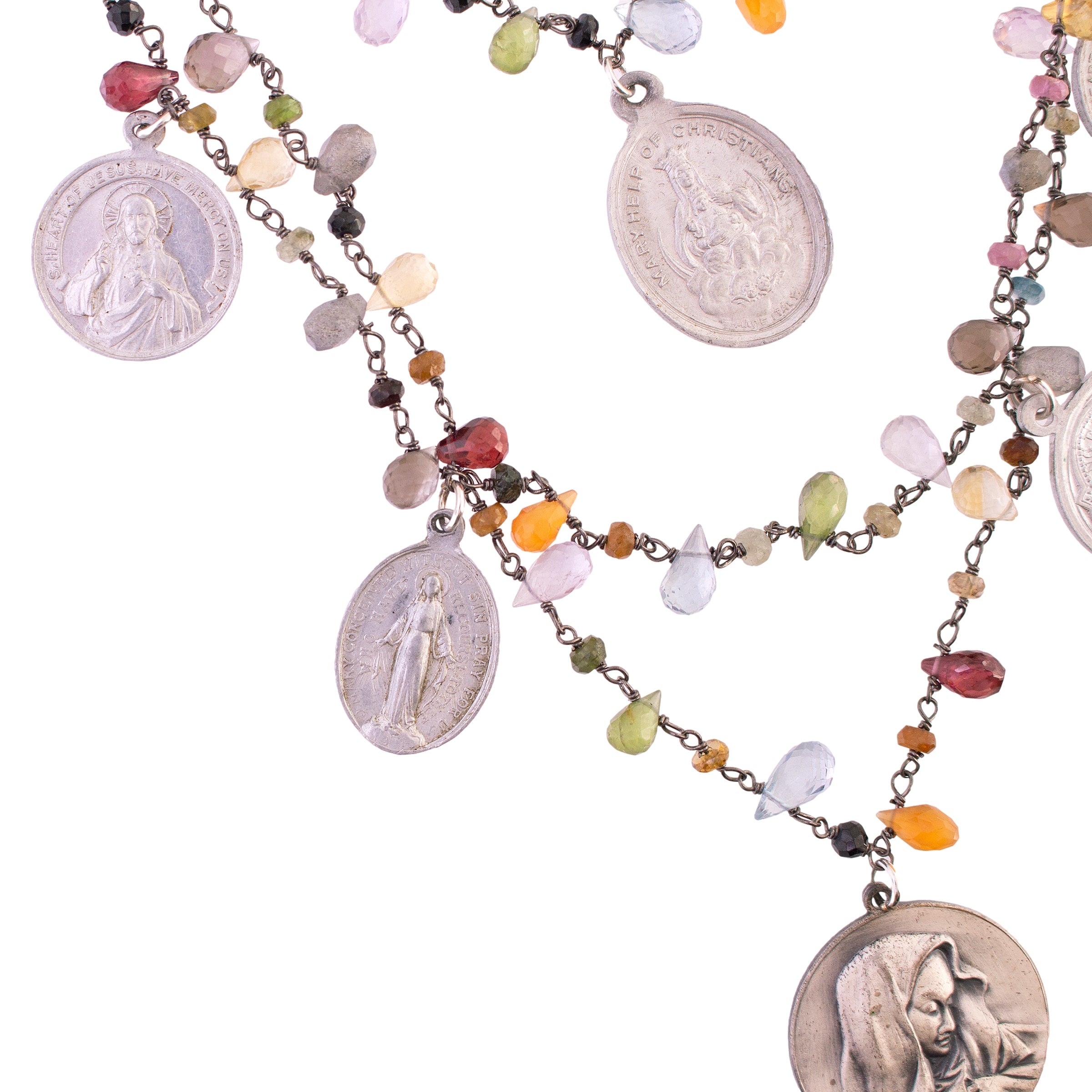 Religious Medal Gemstone Necklace