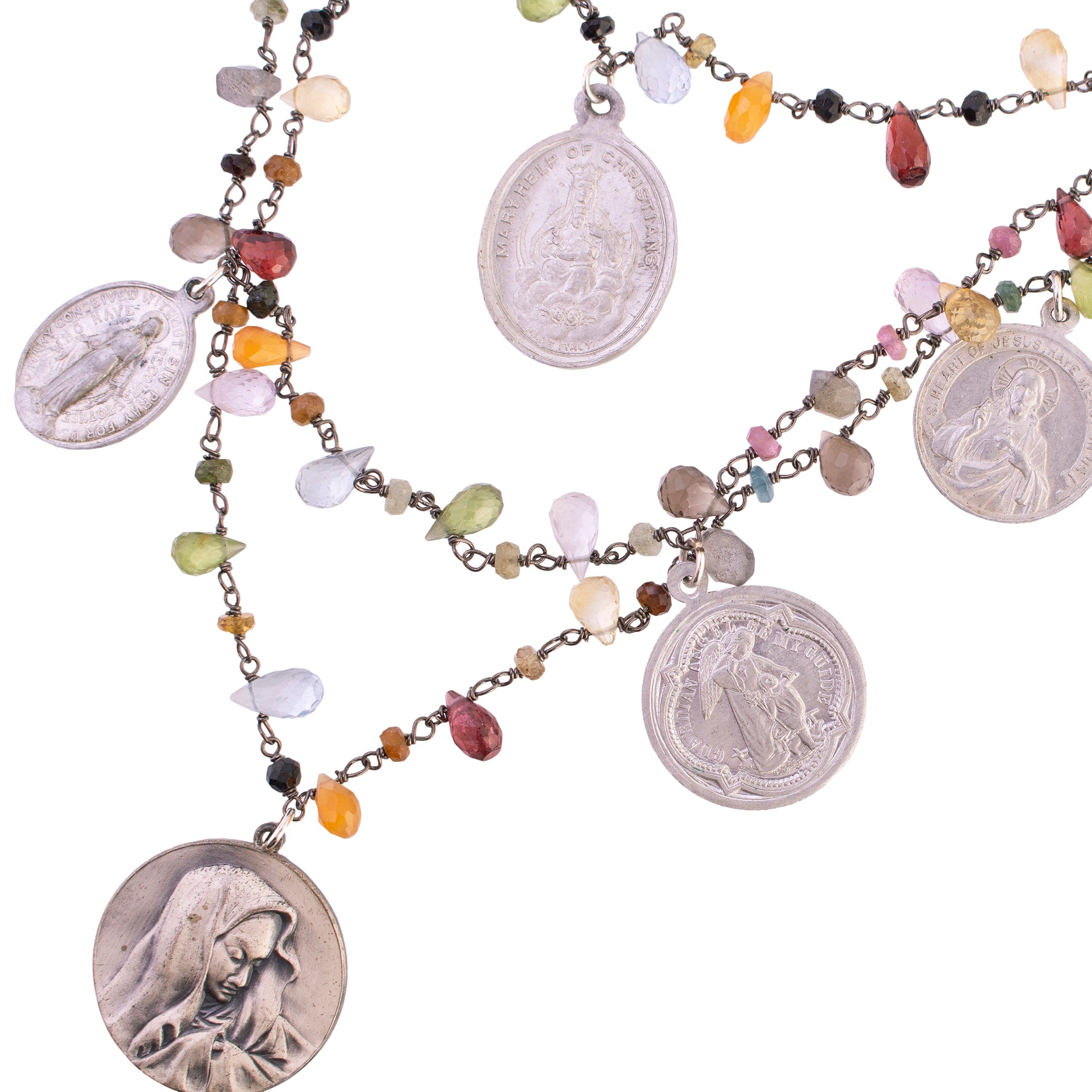 Religious Medal Gemstone Necklace